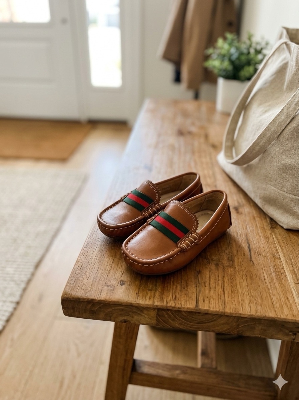 Elephantito Kids Club Leather Driving Loafers Tan Size 6